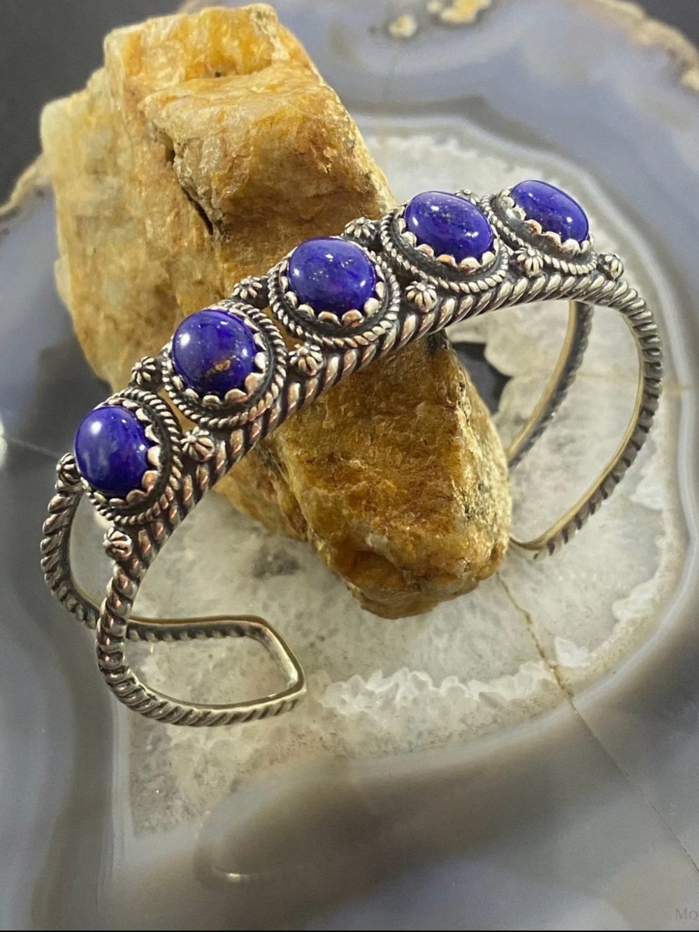 Estate STERLING Natural LAPIS LAZULI 925 Carolyn Pollack Cuff Bracelet